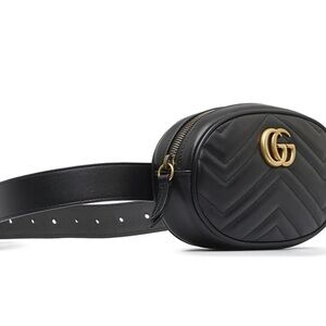 Gucci Black Matelassé Leather GG Marmont Belt Bag